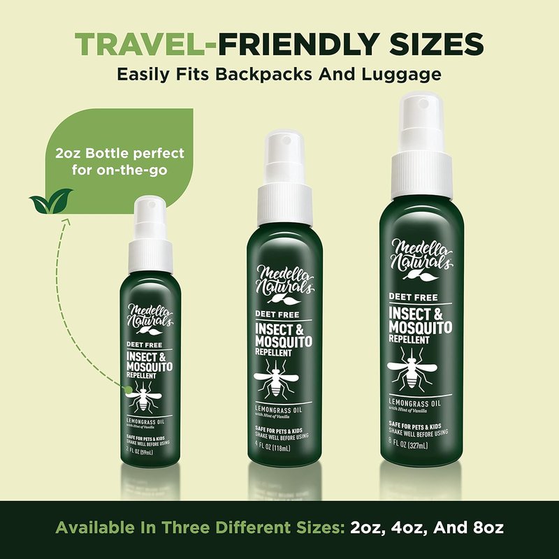 Deet-Free Insect & Mosquito Repellent | Natural Lemongrass Oil Spray - Safe for Kids & Pets, 4 oz (Pack of 2)
