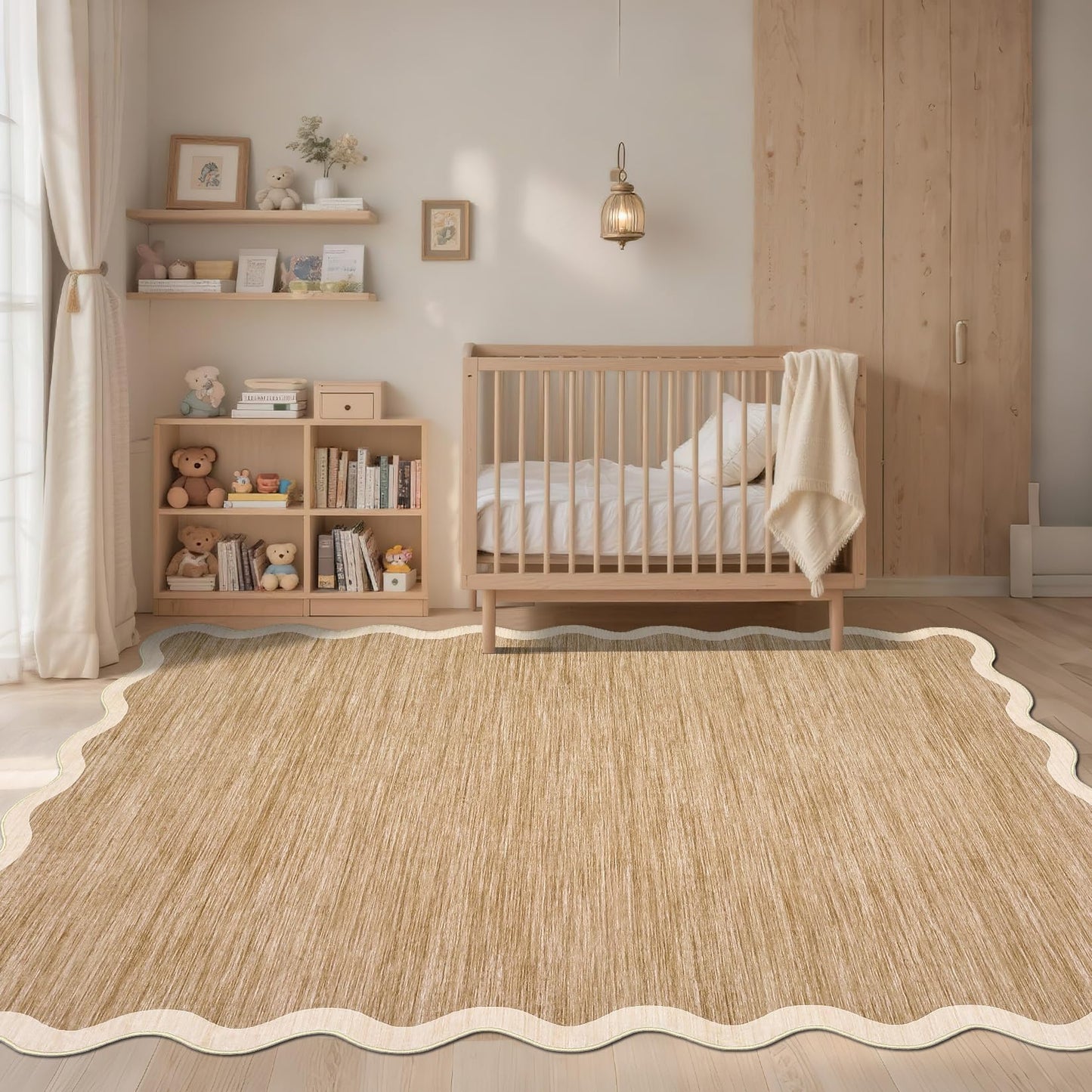 GarveeHome Scalloped Washable Area Rug 4x6 Small Entryway Rug Non Slip Modern Soft Accent Rugs for Bedroom Nursery Low Pile Stain Resistant Carpet for Office, 4 ft x6 ft