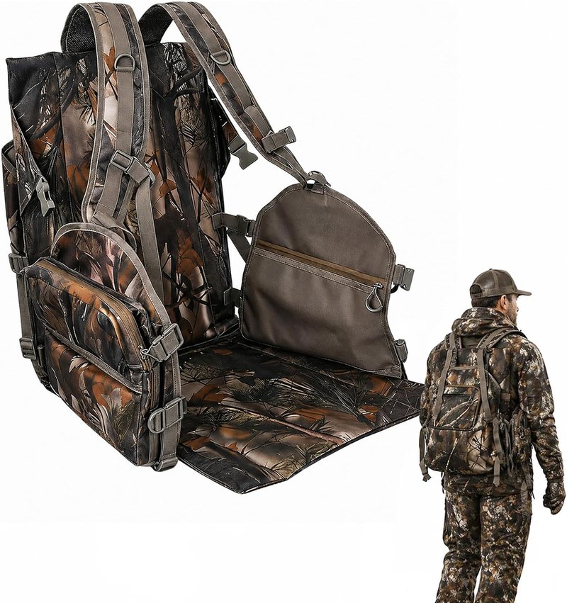Turkey Hunting Vest with Detachable Flip-Down Seat Mat - Camouflage Game Pouch for Men & Women