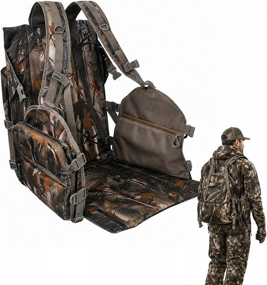 Turkey Hunting Vest with Detachable Flip-Down Seat Mat - Camouflage Game Pouch for Men & Women
