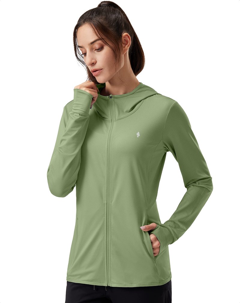 Soothfeel Women's UPF 50+ Sun Protection Hoodie Jacket Lightweight Long Sleeve Sun Shirt for Women with Pocket Hiking Outdoor Olive XS