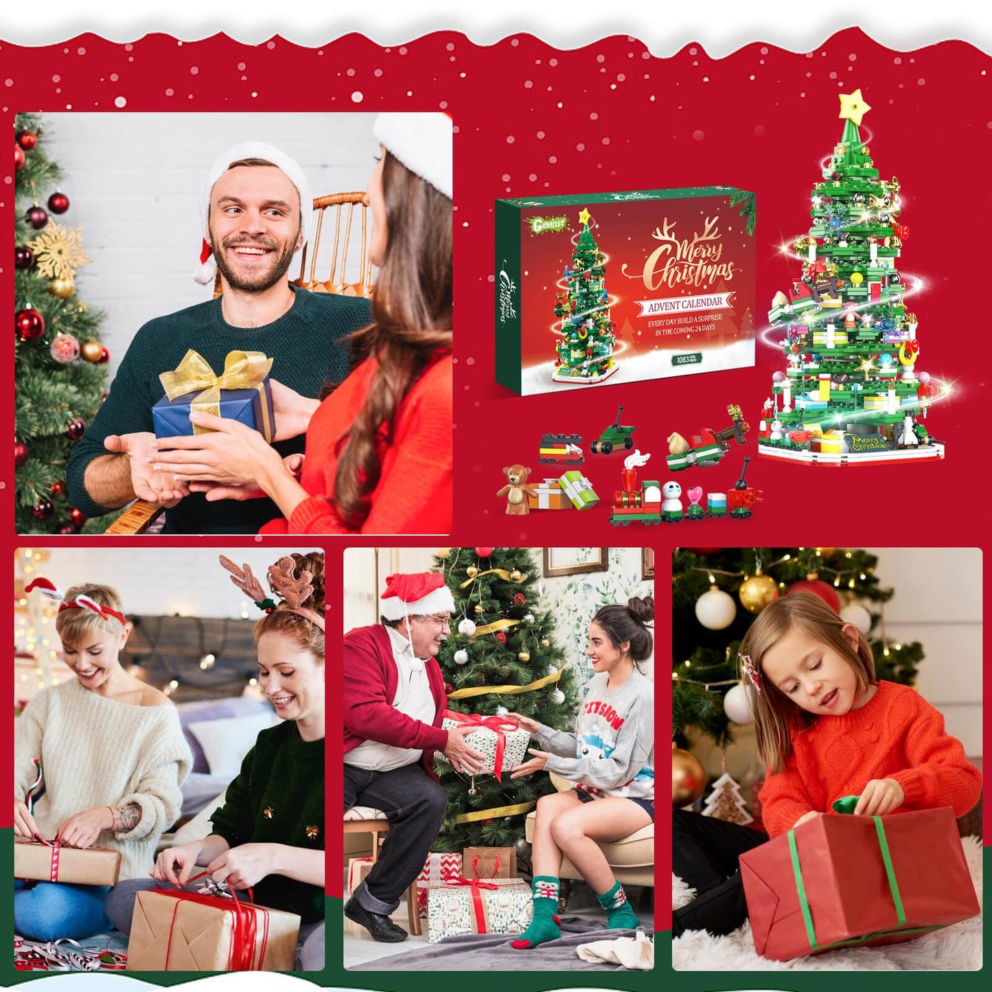 Advent Calendar 2025 Adult Teen Boy Girls Kids Christmas Tree Building Set Toys with Led light, Holiday 24 Days Christmas Countdown Calendars Xmas Tree, Fun Cute Gifts (1083 PCS)