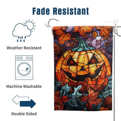 Spooky Pumpkin House Flag Scary Halloween Flags for Outside 28x40 Double Sided Large Stained Glass Fall Garden Flags Autumn Yard Flag for Outdoor Porch Lawn Farmhouse Thanksgiving Decor