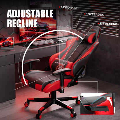 GTRACING Gaming Chair Racing Office Computer Ergonomic Video Game Chair Backrest and Seat Height Adjustable Swivel Recliner with Headrest and Lumbar Pillow Esports Chair (Red)