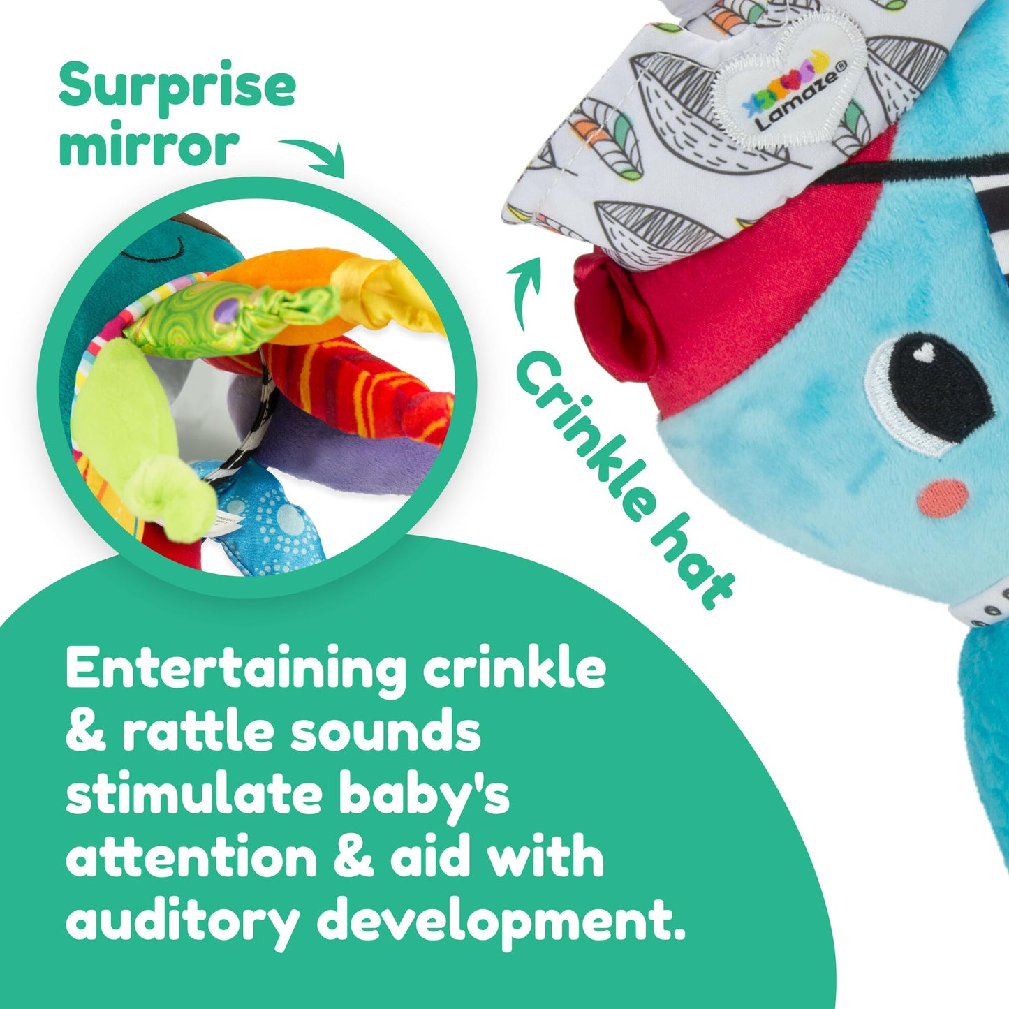 LAMAZE Captain Calamari - Clip & Go Pram Baby Toys 0-6 Months - Sensory Toys for Babies' Development - Soft Plush Girls & Boys Toys - Expertly Designed Newborn Toys - Baby Essentials for Newborn & Up