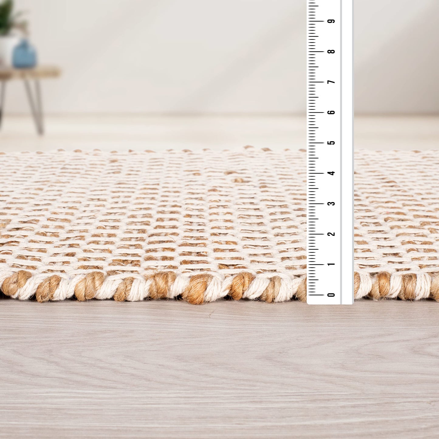 Ramanta Home Jute Cotton Rug 24x36 Inches Natural White, Handwoven Small Farmhouse Honeycomb Artistic Design Floor Rugs for Kitchen, Bedroom, Living Room, Entrance | Accent Reversible for Home Décor