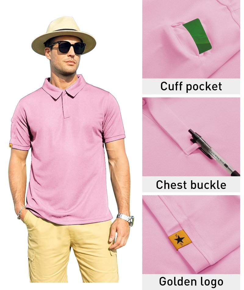 ZITY Mens Polo Shirt Short Sleeve Sports Tactical T-Shirt Athletic Golf Polos Daily Casual Stylish Collared Shirts for Men Pin 4X-Large Pink