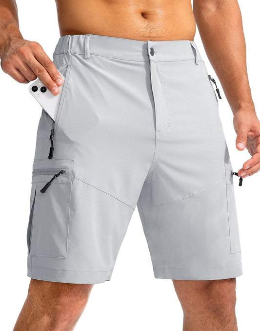 Pudolla Men's Hiking Cargo Shorts 9" Lightweight Outdoor Work Shorts for Men Travel Golf Camping Casual with 5 Zipper Pockets(Bright Grey 3X-Large)