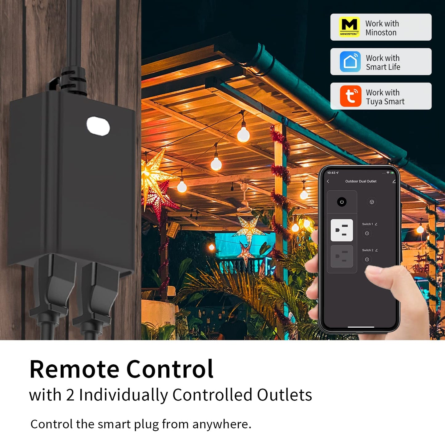Minoston Outdoor Smart Plug, Matter Smart Plug, Smart Home Wi-Fi Outlet IP65 Waterproof, Compatible with Alexa, Apple Home, SmartThings, Google Home, Smart Life, IP65 Waterproof, 2.4Ghz, 2 Pack