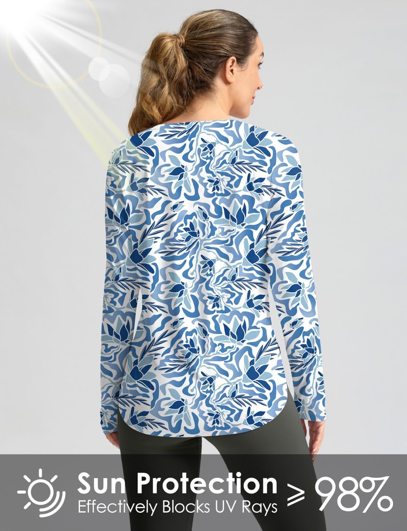Women's Sun Shirts UPF 50+ Long Sleeve UV Protection Shirt Lightweight Quick Dry Workout Hiking Tops for Women(Peri Blue Freesia,XL)