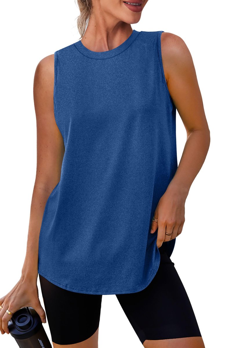 XIEERDUO Tank Top for Women 2025 Loose Fit Workout Tops High Neck Athletic Running Shirts Blue Forest M