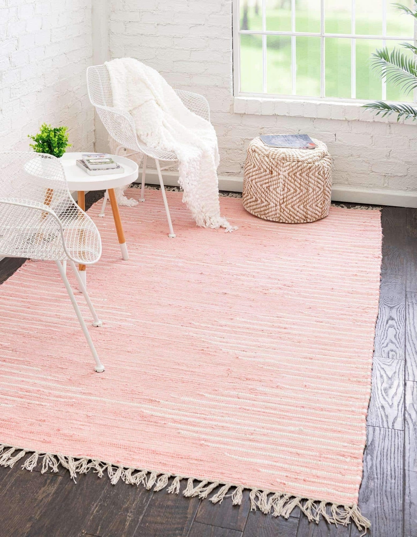 Unique Loom Chindi Cotton Collection Area Rug - Briah (5' 1" x 8' Rectangle, Rose/ Ivory)