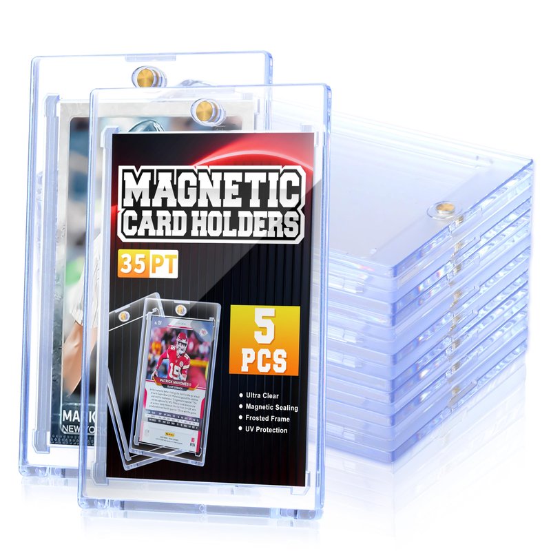 QTYORD 5 Pack 35PT Magnetic Card Holder for Trading Cards, One-Touch Card Case Holder for Baseball Football Sports MTG TCG Collectable Cards