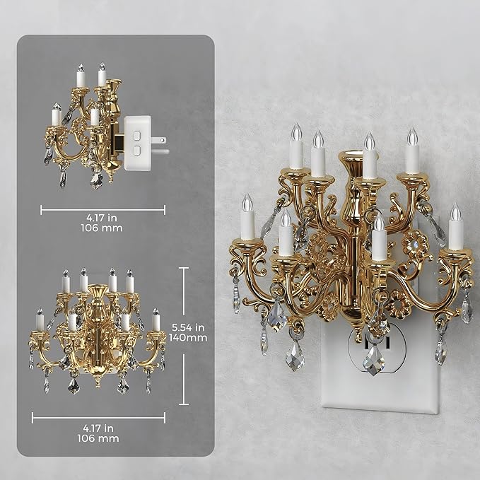L LOHAS LED Night Lights Plug into Wall,Crystal Chandelier Candle Nightlight with Dusk to Dawn Sensor,Brightness Adjustable,3000K Soft White,Rotatable Plug Addtion for Home Decor,Hallway,Bathroom