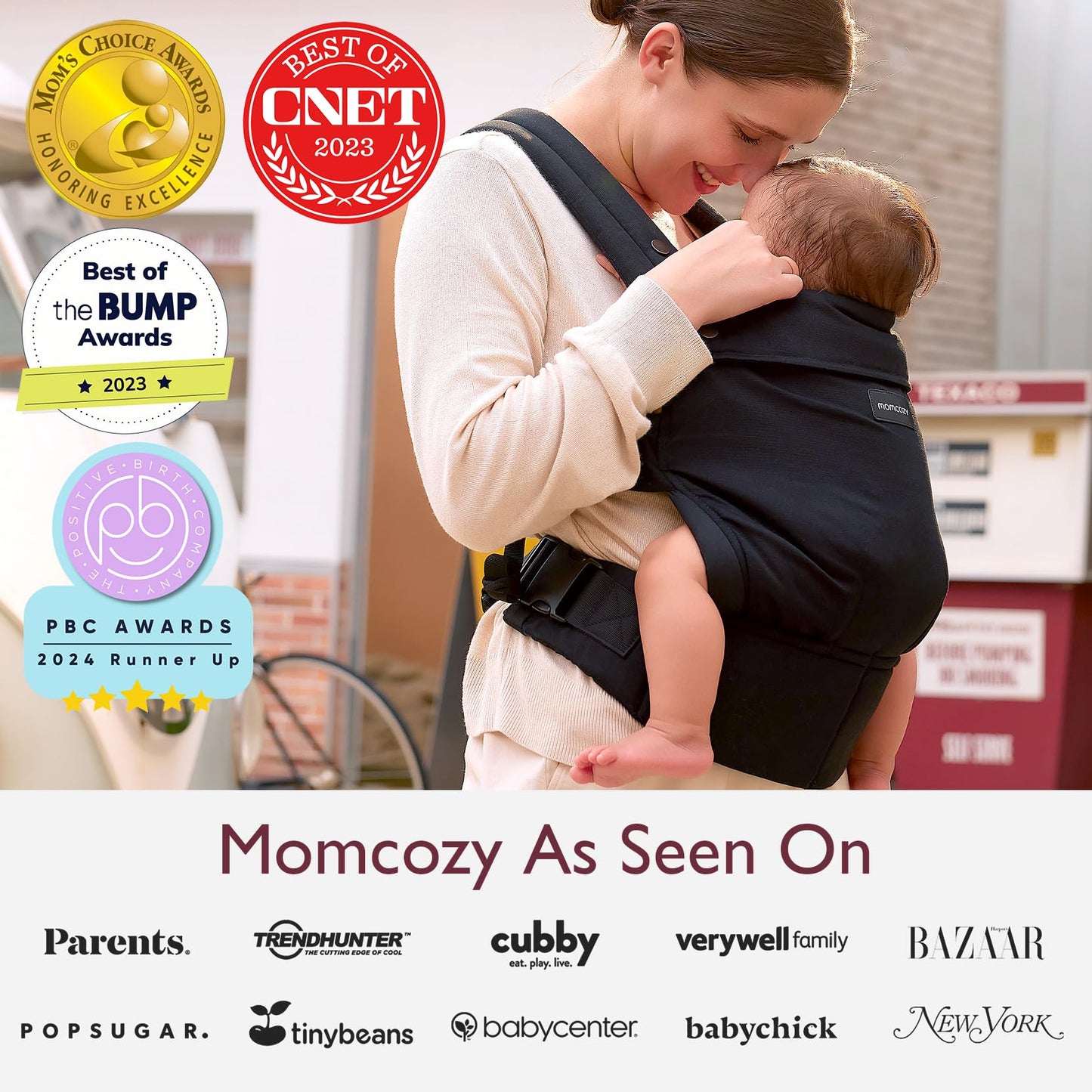 Momcozy Baby Carrier - Ergonomic, Cozy and Lightweight Carrier for 3-24 Months, Effortless to Put On, Ideal for Hands-Free Parenting, Enhanced Lumbar Support, Khaki
