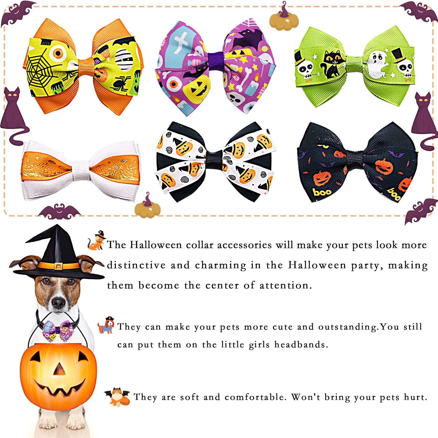 PET SHOW 12pcs/Pack Halloween Dog Collar Charms Flower Bows Bowties Accessories for Cat Puppy Collars Attachment Small Dogs Grooming