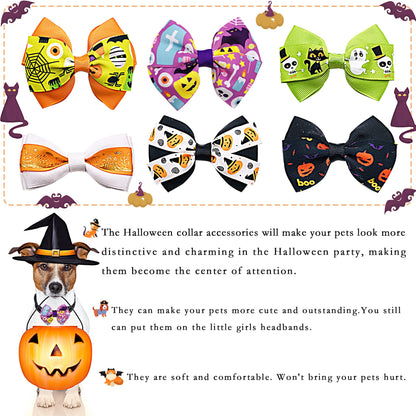 PET SHOW 12pcs/Pack Halloween Dog Collar Charms Flower Bows Bowties Accessories for Cat Puppy Collars Attachment Small Dogs Grooming