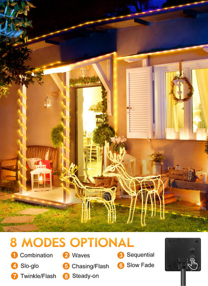 Brightown Solar Rope Lights, 39FT 100LED Outdoor Solar String Lights, IP65 Waterproof Solar Powered Fairy Lights with 8 Lighting Modes for Party Garden Yard Home Holiday Tree Decoration, Warm White