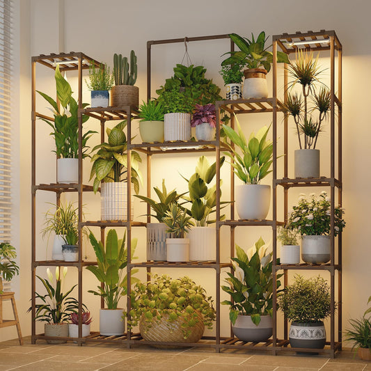 Bamworld Plant Stand with Grow Lights Large Plant Shelf Indoor Hanging Plants 17 tiers Large Plant Shelf for Indoor Plants Display Heavy Duty Plant Rack for Living Room Patio Decor
