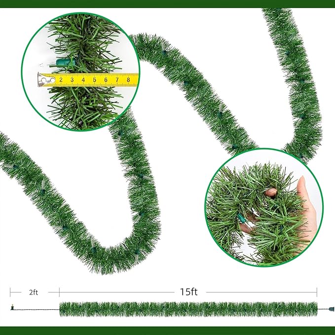 WATERGLIDE Lighted Christmas Green Garland 15FT, with Multicolor String Lights, Pre-lit Artificial Greenery Garlands, Plug in & Connectable Xmas Lights for Indoor Outdoor Holiday Party Decor
