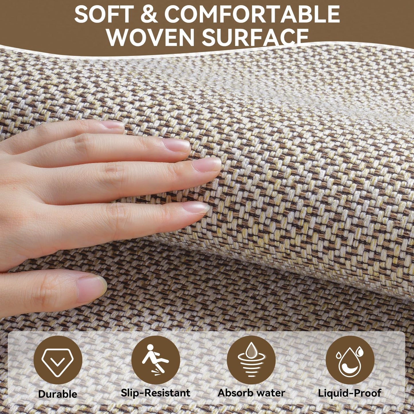 QiCaiJia Kitchen Mat, Non-Slip and Washable, Soft Kitchen Mat, Water Absorbent Floor Mat, Woven Sink Mat, Brown 17"x30"