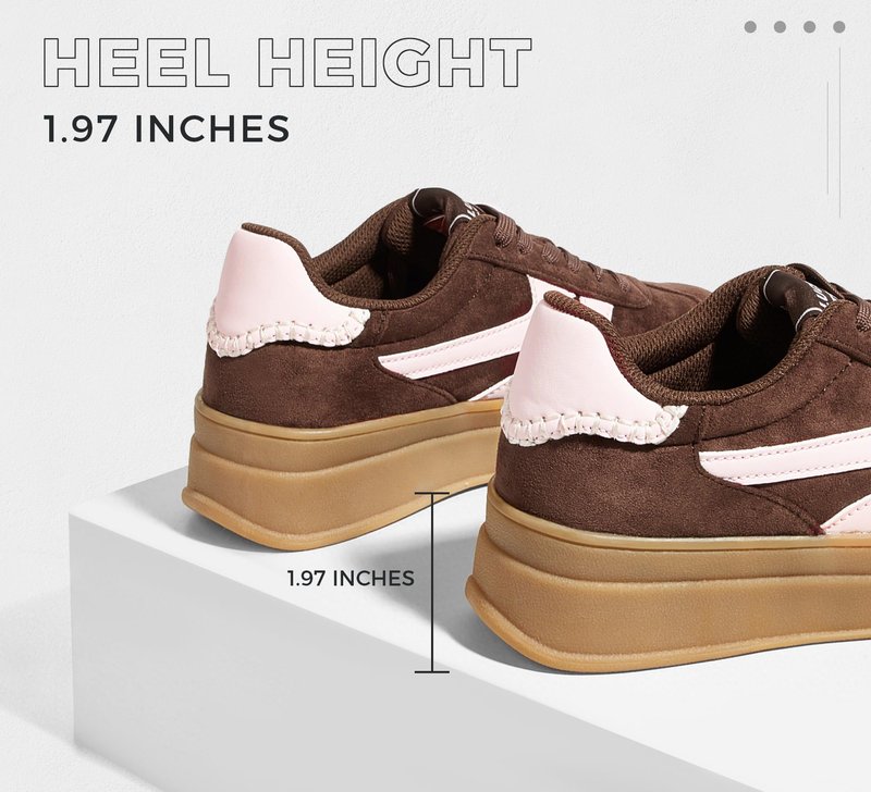 LUCKY STEP Platform Sneakers for Women Fashion Retro Thick Rubber Gum Sole Comfortable Tennis Skate Trainer Classic Walking Shoes Casual Streetwear(Brown/Pink,8.5)