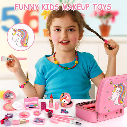 Flybay Kids Makeup Sets for Girls, Children’s Washable Makeup Kit Girl Toys, Pretend Play Girls Make Up Set with Realistic Tools Christmas Birthday Gifts for Girl Ages 4-9