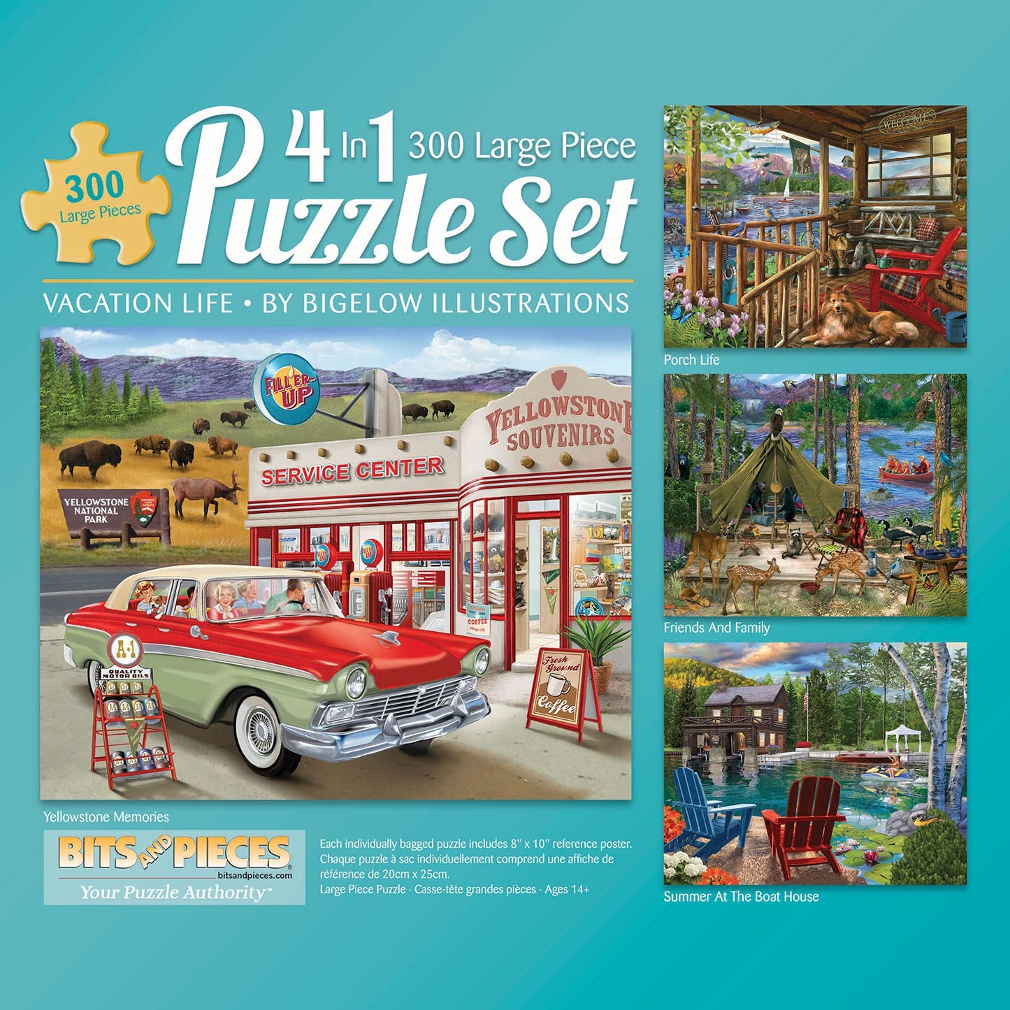 Bits and Pieces – 4-in-1 Multi-Pack Large 300 Piece Jigsaw Puzzles for Adults – Jigsaw Puzzle Set Bundle by Bigelow Illustrations, Completed Puzzle Size: 16" x 20"