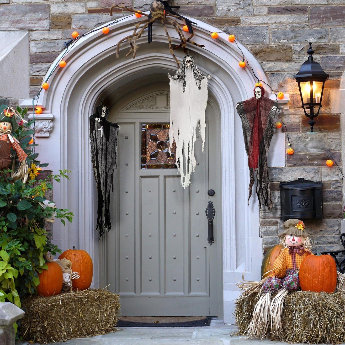 Halloween Hanging Skeleton Ghosts (3 Pack), One 36” and Two 32” Halloweens Grim Reapers, Flying Ghosts for Haunted House Prop Décor, Indoor/Outdoor Halloween Decorations