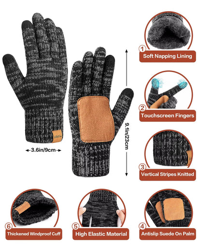 Winter Hat Gloves Scarf Set for Men Women, Mens Beanie with Fleece Lined Long Thick Scarf Touchscreen Gloves for Cold Weather, 3 in 1 Warm Gift Set(A-01)