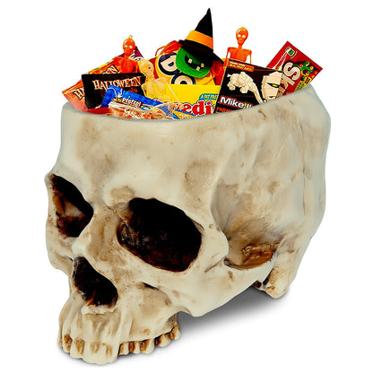 READAEER Skull Planter with Drain Hole, Resin Skull Shaped Flower Pot Candy Bowl, Gothic Decoration for Home Office Desk- White
