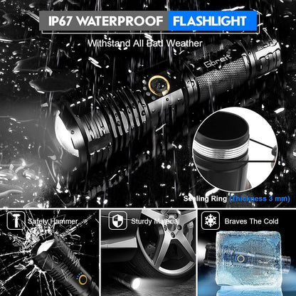 Goreit Flashlights LED High Lumens Rechargeable, 2000 Lumens XHP70.2 Super Bright Flashlight, Flash Light Battery Powered, Powerful Handheld Flashlight with Holster for Emergency Camping Hiking Gift