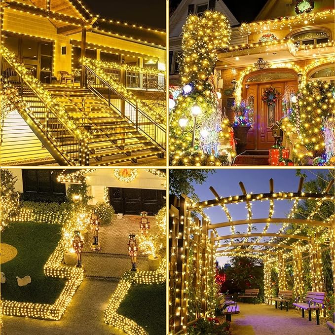Weillsnow 328 FT 1000 LED Christmas String Lights with Remote & Timer, 8 Lighting Modes Twinkle Lights, Waterproof Fairy Lights For Outdoor Bedroom Backyard Tree Wall Christmas Decoration (Warm White)