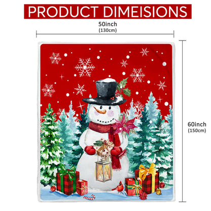 Christmas Blanket, Snowman Christmas Throw Blanket, Xmas Decorations for Home, Soft Red Snowman Blankets 50" X 60"