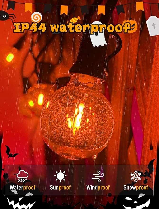 G40 LED Orange Halloween String Lights Outdoor, 25Ft Orange Hanging String Lights with 27 Bulbs for Halloween Thanksgiving Indoor Outdoor Party Chirstmas Festival Haunted House Decor