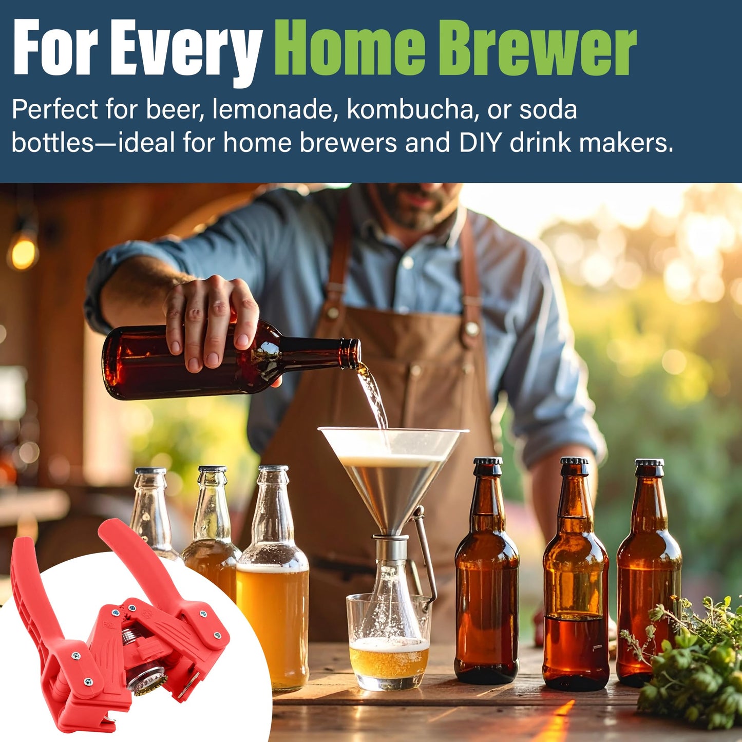 Bottle Capper Including 120 FREE Caps For Home Brew Beer Making or Lemonade Glass Bottles - Easy To Cap