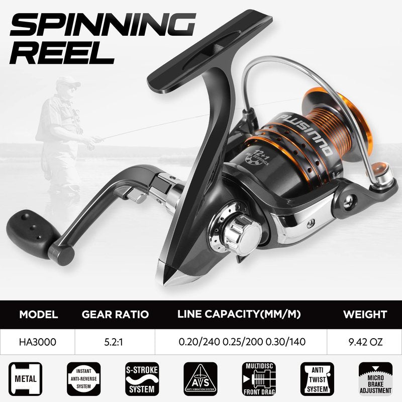 PLUSINNO Fishing Rod and Reel Combos -24 Ton Carbon Fiber Telescopic Fishing Pole - Spinning Reel 12 +1 Shielded Bearings Stainless Steel BB-Free Carrier Bag Case, Travel Saltwater Freshwater Fishing