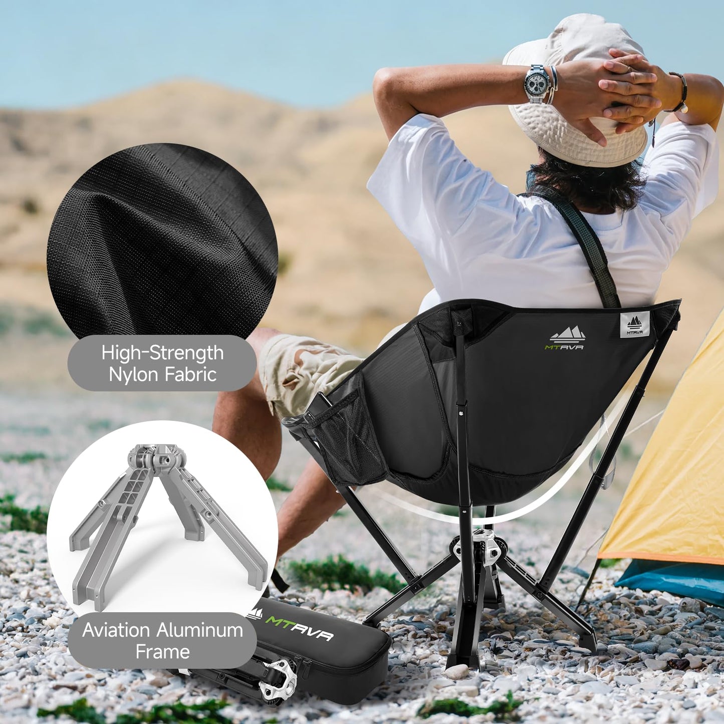 MTRVR Utility-Grade Folding Chair — Stable One-Piece Structure, Authorized Folding Structure Patent, Balanced Aluminum Support, Compact & Portable Chair for Camping, Fishing & Everyday Outdoor Use