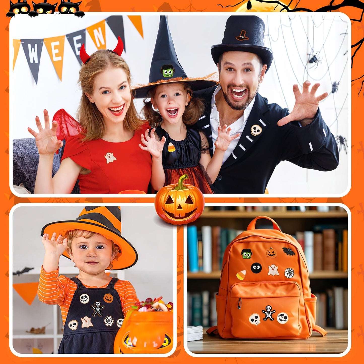 AUGSUN 12pcs Halloween Cookie Iron on Patches Halloween Embroidered Sew Applique Repair Patch Cute Cookie DIY Crafts for Clothing Jacket Jeans Pants Dress Backpack Hat Decorations Gift