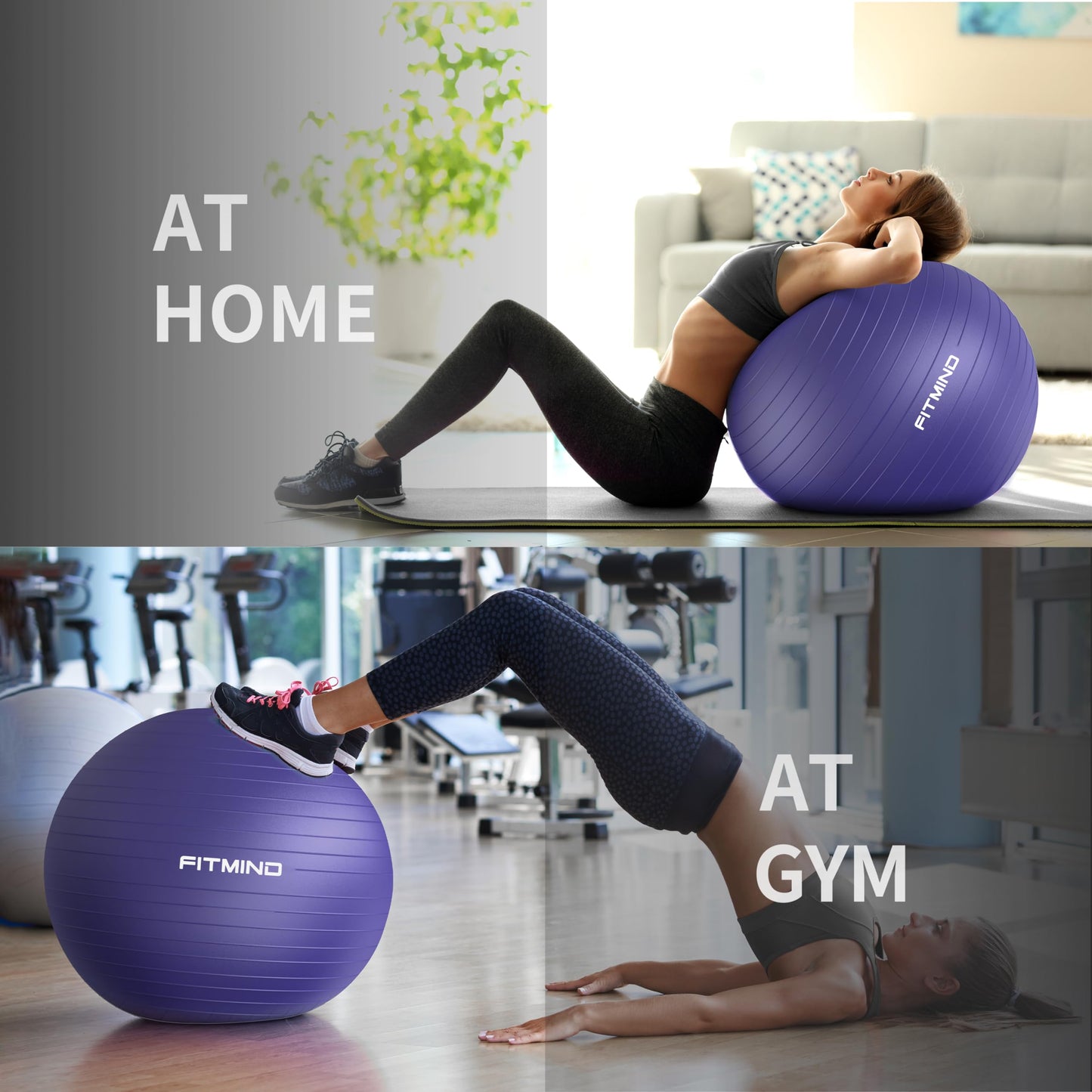 FITMIND_Extra Thick Exercise Ball 75cm Yoga Ball for Workout Pregnancy Stability,Anti-Burst and Slip Resistant Swiss Ball with Pump for Yoga, Pilates, Fitness,Birthing,Physical Therapy (Purple 5265C)