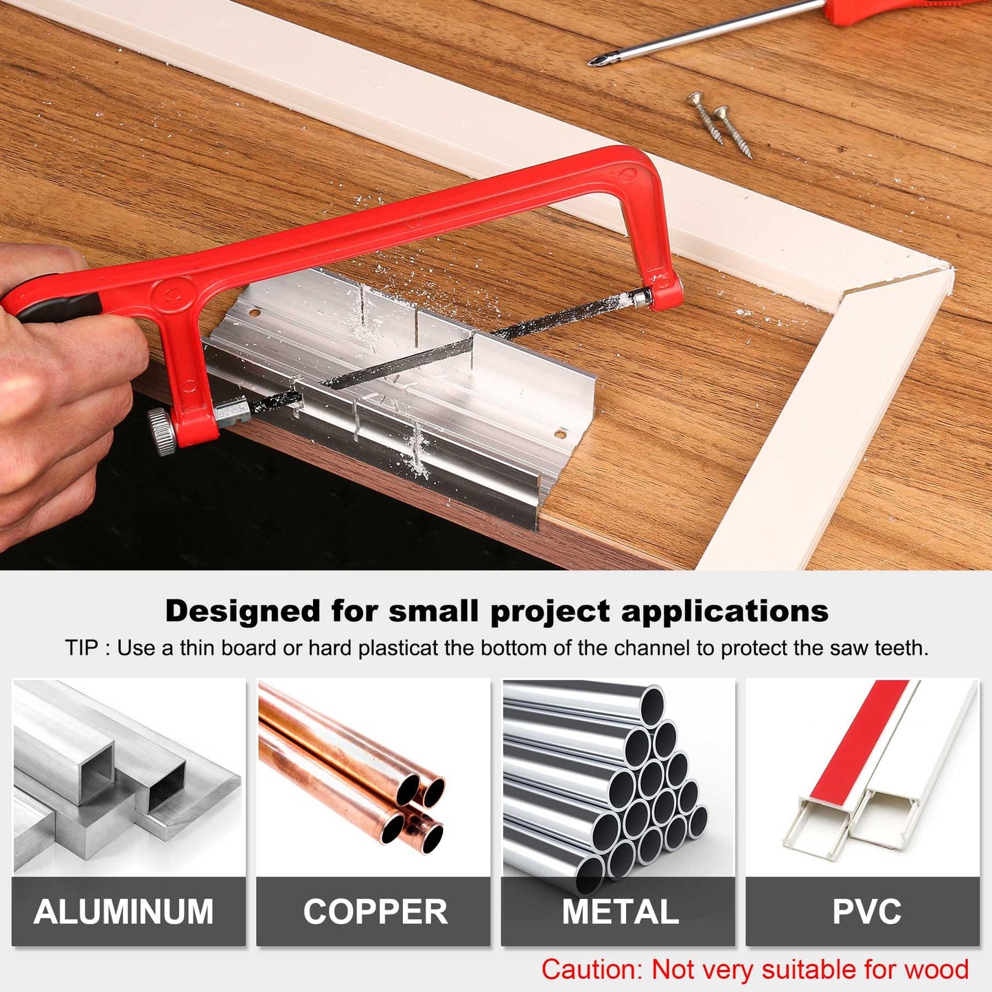 HAUTMEC Mini Hacksaw with Miter Box Set, 6" Hack Saw with Adjustable Cutting Angles & 6 Bi-Metal Blades, Compact Hand Saw for Wood, Metal, Plastic, Crafts, and DIY – HT0262