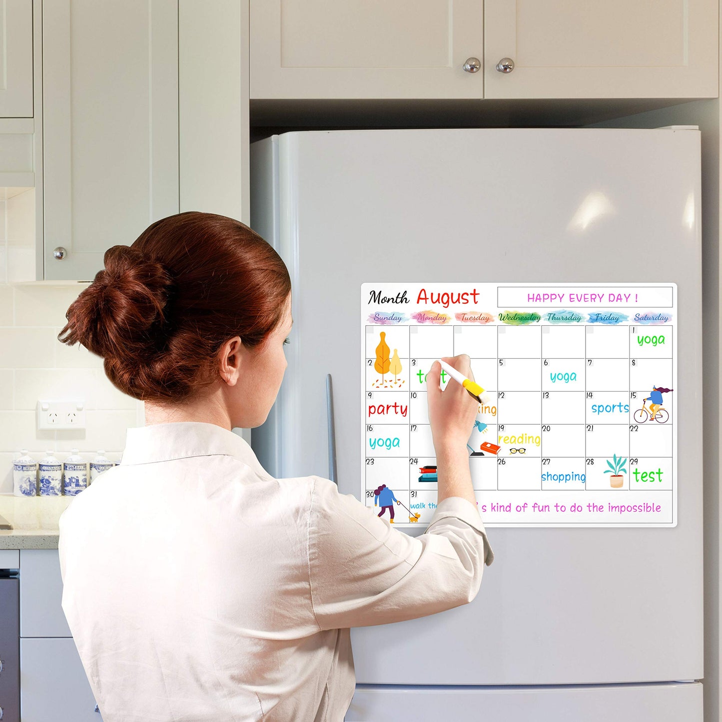 Dry Erase Magnetic Calendar for Refrigerator - 15"x 11.5" Monthly Calendar Whiteboard + 9" x 7" Weekly Planning Board, Fridge Calendar Magnet