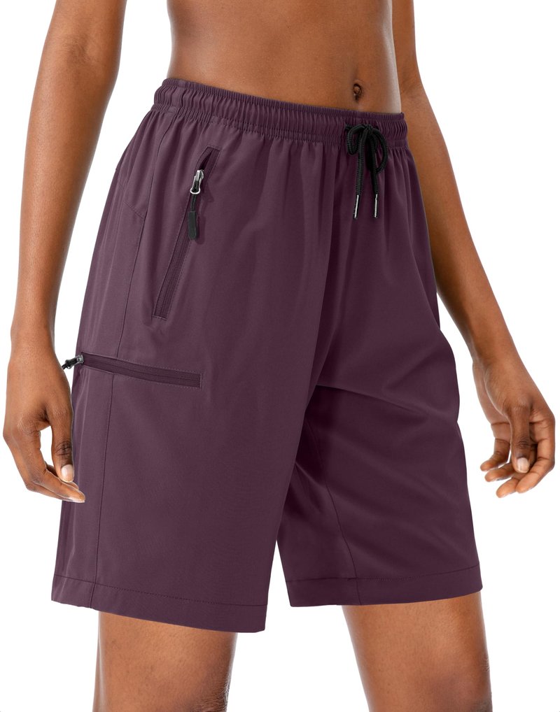 SANTINY Women's 5''/ 7''/9'' Hiking Cargo Shorts Quick Dry Lightweight Summer Shorts for Women Athletic Golf Zipper Pockets(Wine_L)