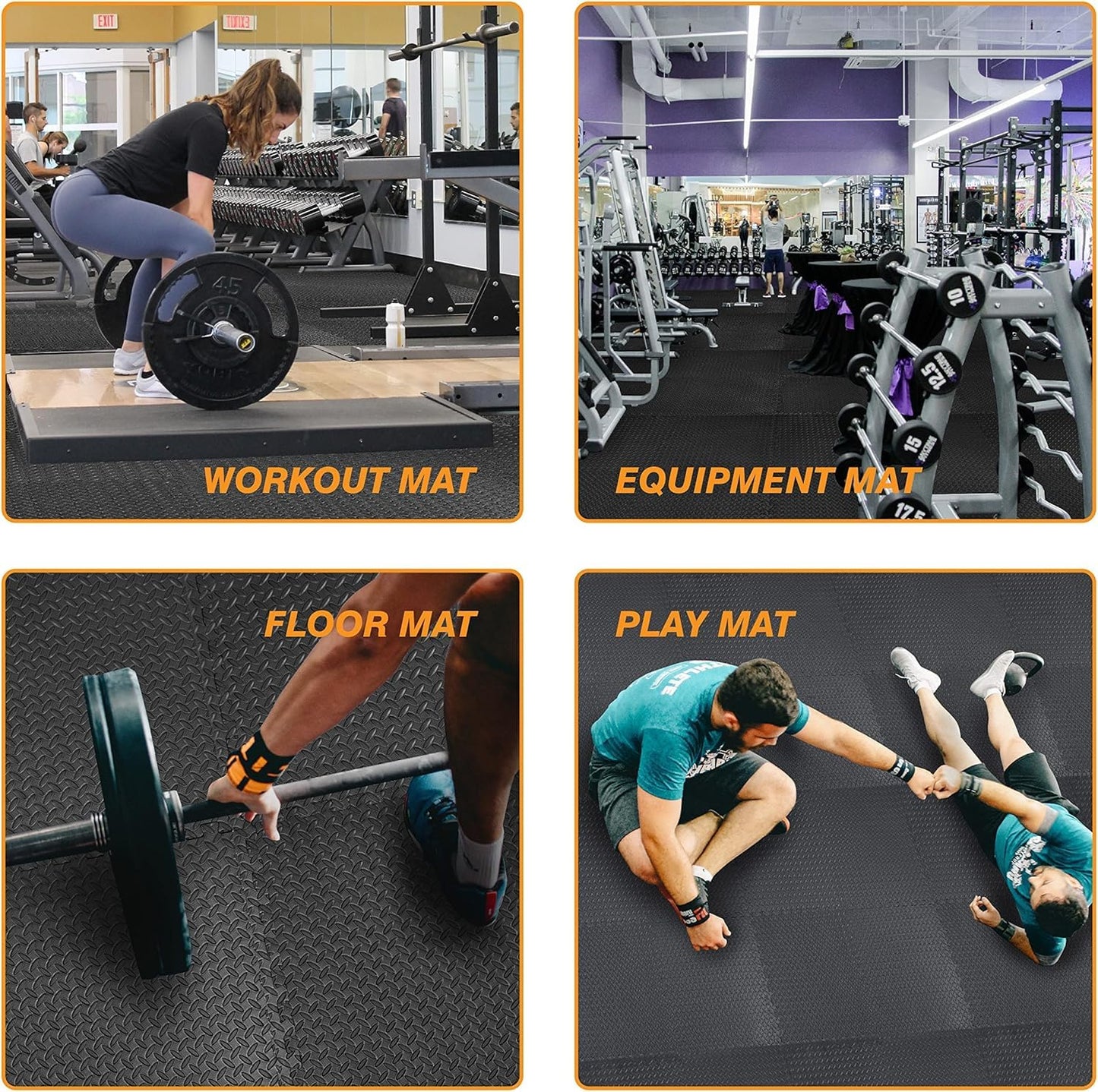 Mat Block Interlocking EVA Foam Exercise Mat Tiles - 6-Piece (24 SQ FT) 1/2 Inch Thick Home Gym Floor Mats for Workouts & Equipment - Non-Slip, Protective Puzzle Mats, Black