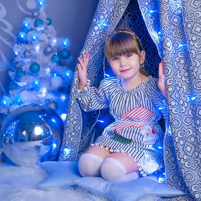 262FT 800 LED Blue Christmas Lights, 8 Modes Clear Wire Blue String Lights Outdoor Indoor for Christmas Bedroom Tree Decorations