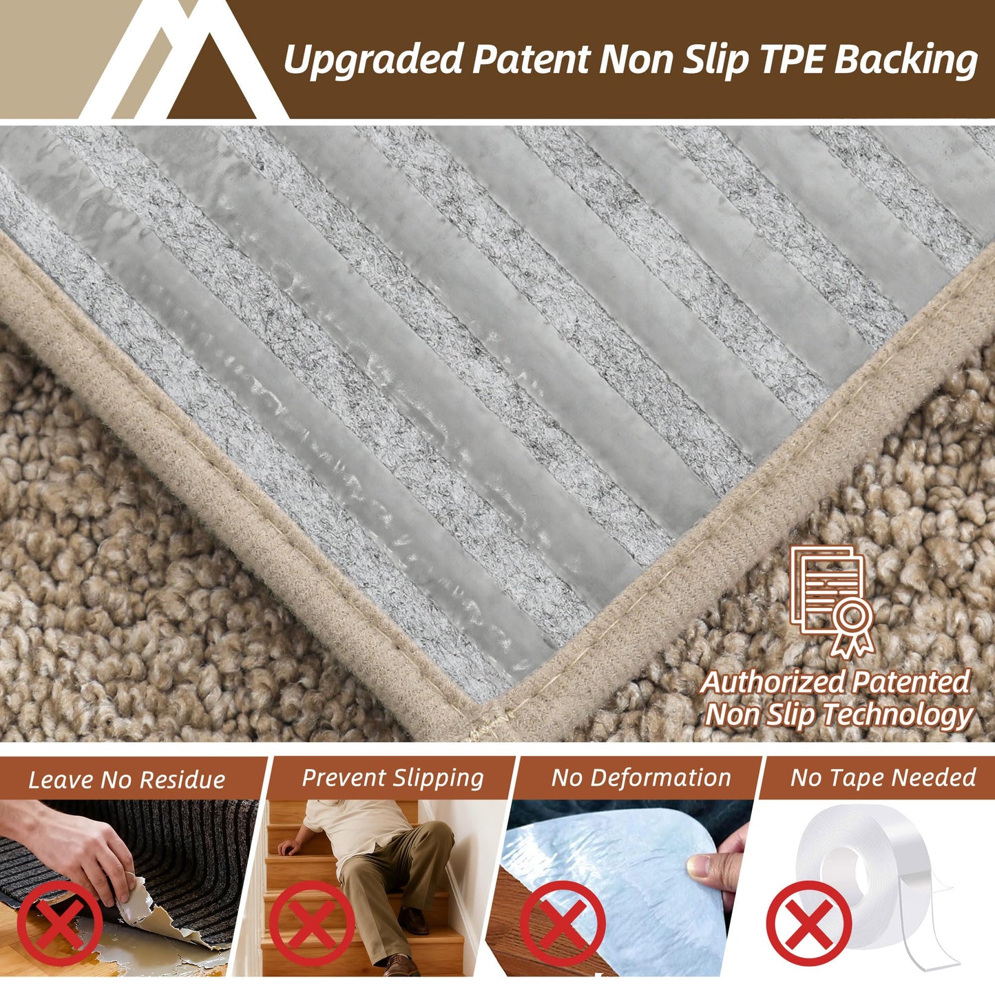 COSY HOMEER Edging Stair Treads Non-Slip Carpet Mat 28inX9in Indoor Stair Runners for Wooden Steps, Edging Stair Rugs for Kids and Dogs, 100% Polyester TPE Backing(4pc, Beige)