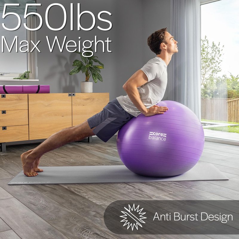 Core Balance Exercise Ball for Workouts, Anti-Burst and Slip Resistant, Swiss Yoga Ball for Pregnancy, Stability, Fitness and Physical Therapy, 4 Sizes, with Pump (29" / 75cm Purple)