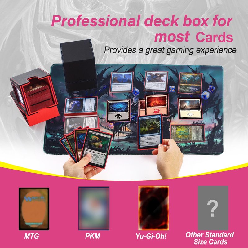 Commander Deck Box for MTG with double display windows,Card Storage Box Fits 120+ Single sleveed Cards,Magnetic Card Box with 2 Dividers&2 Toploaders for TCG Turquoise/Pink