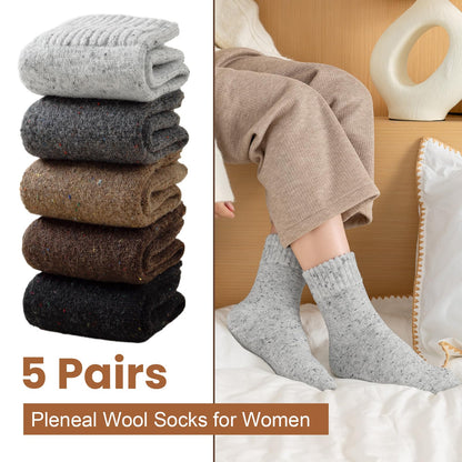 Pleneal Wool Socks for Women - 5 Pairs Womens Winter Wool Socks, Warm Winter Sock for Women Men Vintage Crew Sock Casual