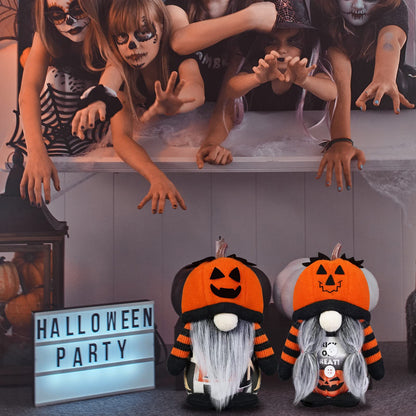 Halloween Gnome Decorations,2 Pack Handmade Pumpkin Face Hats Swedish Tomte Nordic Plush Elf Doll Nisse Adorable Fall Gnomes for Halloween Home and Office Decor